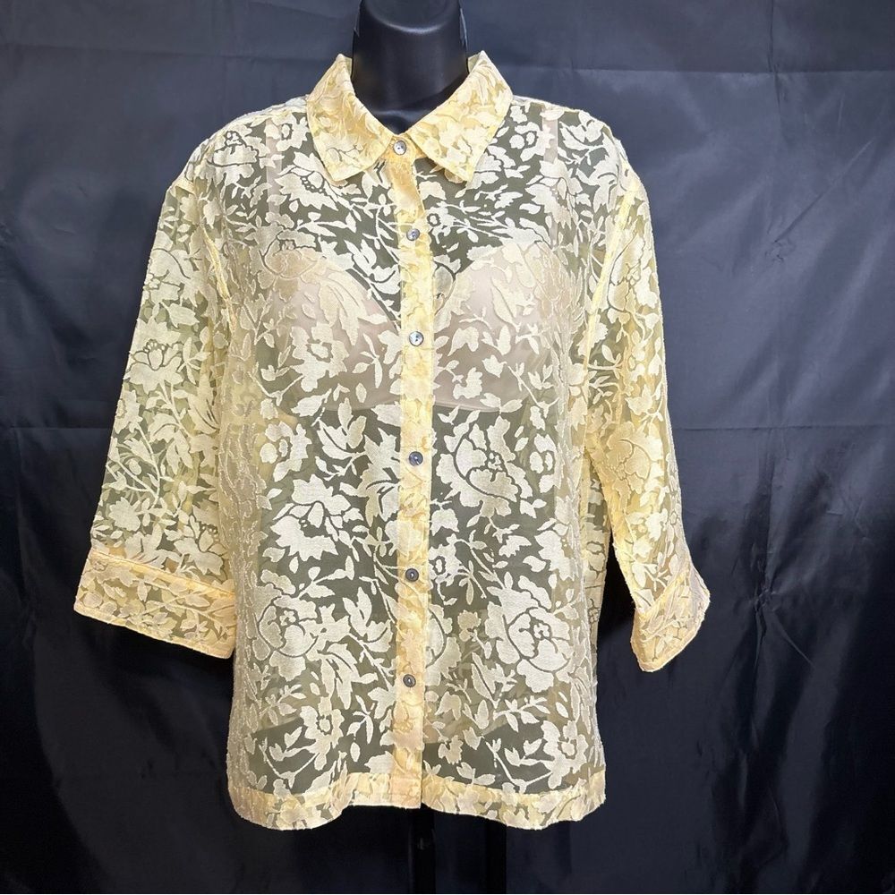 Notations Yellow Floral Button Down Shirt XL - Picture 2 of 13